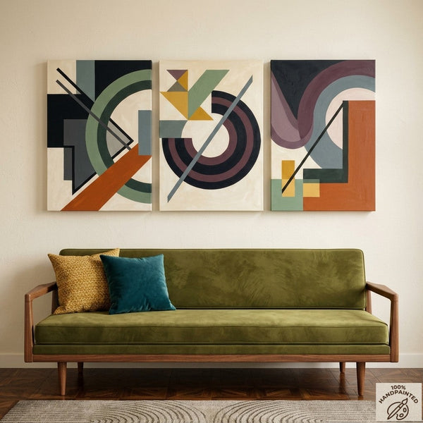 Abstract Group Paintings for Living Room, Original Abstract Art, Multi Panel Canvas Artwork, Geometric Modern Paintings-ArtWorkCrafts.com