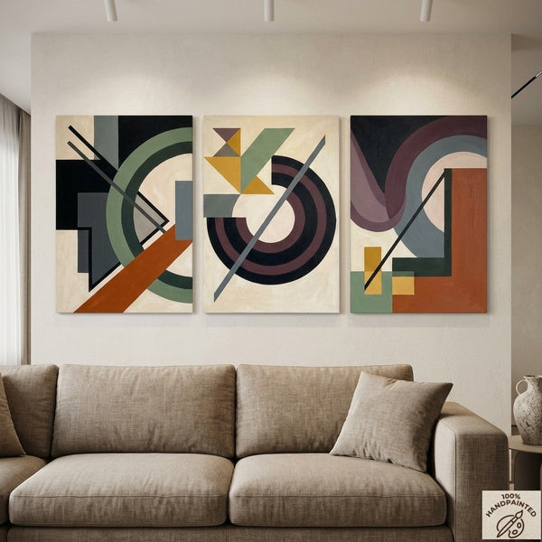 Abstract Group Paintings for Living Room, Original Abstract Art, Multi Panel Canvas Artwork, Geometric Modern Paintings-ArtWorkCrafts.com