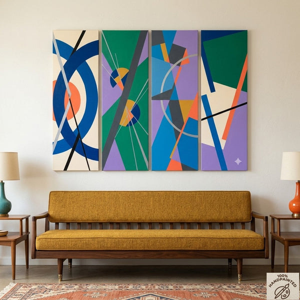 Geometric Abstract Paintings, Modern Contemporary Paintings, Hand Painted Canvas Art, Multi Panel Wall Art Paintings-ArtWorkCrafts.com