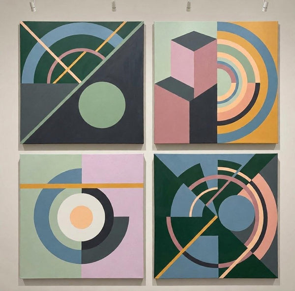 Multi Panel Canvas Paintings, Abstract Geometric Art, Modern Paintings for Living Room-ArtWorkCrafts.com
