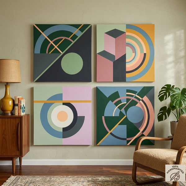 Multi Panel Canvas Paintings, Abstract Geometric Art, Modern Paintings for Living Room-ArtWorkCrafts.com
