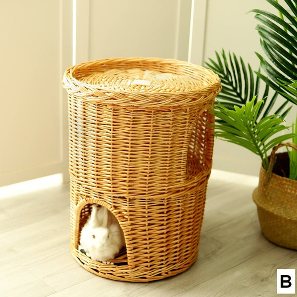 Large Cat House Basket with Washable Cushion for Indoor Cats and Dogs, Triple-Layer Cat Bed-ArtWorkCrafts.com