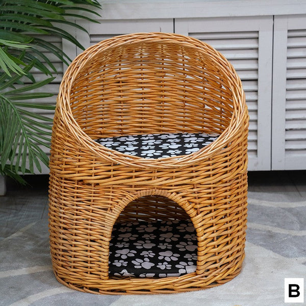Large Cat House Basket with Washable Cushion for Indoor Cats and Dogs, Double-Layer Cat Bed-ArtWorkCrafts.com