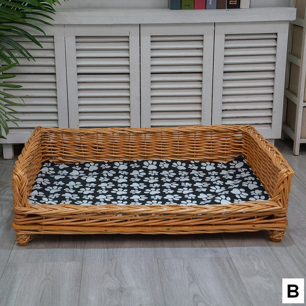 Large Hand Woven Rattan Cat Beds, Extra Large Natural Wicker Dog Bed with Washable Cushion for Indoor Cats and Dogs-ArtWorkCrafts.com