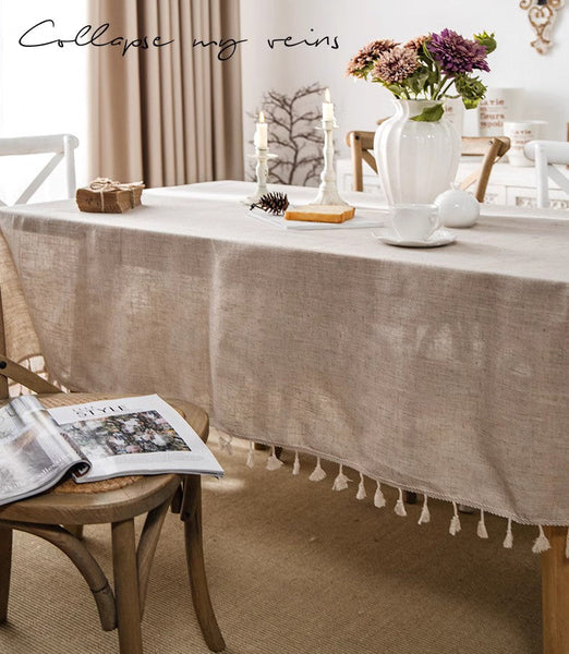 Simple Linen Rectangle Table Cover for Dining Room Table, Large Brown Tablecloth for Home Decoration, Modern Table Cloth, Square Tablecloth for Round Table-ArtWorkCrafts.com