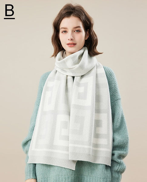 Cold Weather Scarf, Warm Winter Scarf, Soft Cashmere Scarf for Women, Fashion Designer Scarf, Green White Grey Wool Scarf for Women, Casual Scarf for Women-ArtWorkCrafts.com