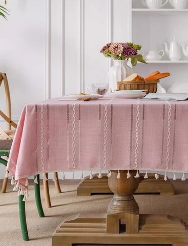 Kitchen Rectangular Table Covers, Rectangular Tablecloth for Oval Table, Modern Pink Table Cloths for Dining Room, Farmhouse Cotton and Linen Table Cloth-ArtWorkCrafts.com