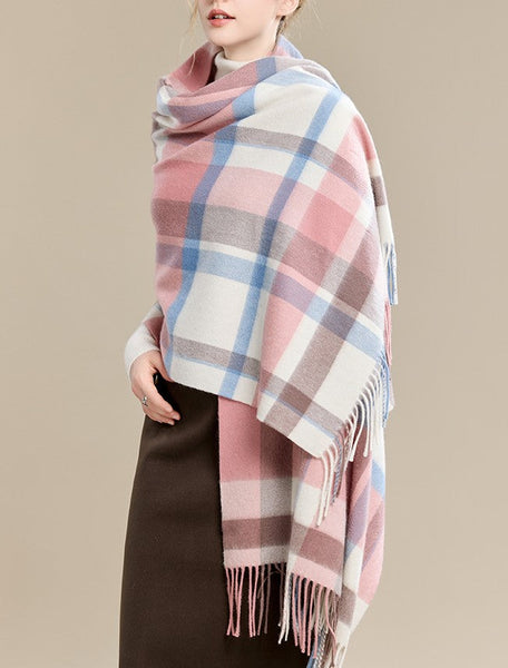 Warm Cape, Gifts for Her, Evening Wrap, Christmas Gift, Large Wool Scarf, Soft Wool Scarf for Women, Checkered Fashion Scarf, Winter Shawl, Elegant Shawl-ArtWorkCrafts.com