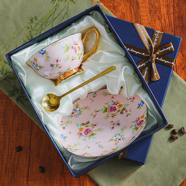 Creative Porcelain Tea Cup and Saucer Set of 2 Cups, Elegant Ceramic Coffee Cup with Saucer, Floral Porcelain Tea Cup and Saucer, Afternoon British Tea Cups-ArtWorkCrafts.com