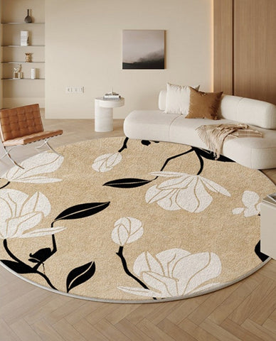Modern Round Rugs under Coffee Table, Circular Rugs for Dining Table, Abstract Contemporary Rugs for Bedroom, Modern Cream Color Rugs for Living Room