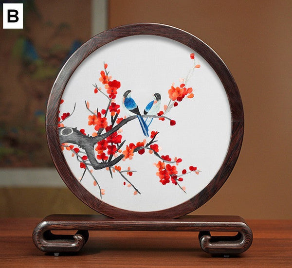 Unique Birthday Gift, Flower and Bird Embroidery Ornaments, Traditional Chinese Suzhou Silk Embroidered Ornament, Premium Souvenir, Exclusive Business Presents-ArtWorkCrafts.com