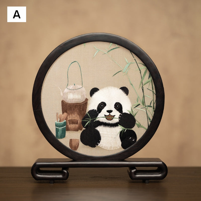Unique Birthday Gift, Exclusive Business Present Panda Embroidered Decor, Traditional Chinese Suzhou Embroidery Ornament, Premium Souvenir-ArtWorkCrafts.com