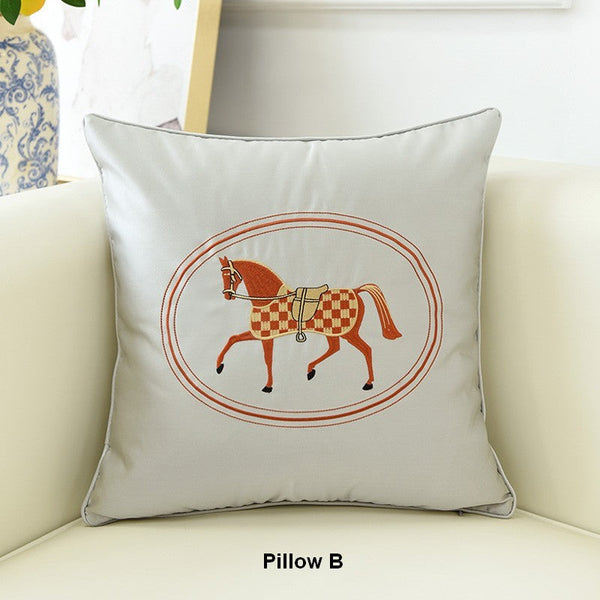 Embroider Horse Pillow Covers, Modern Decorative Throw Pillows, Horse Decorative Throw Pillows for Couch, Modern Sofa Decorative Pillows-ArtWorkCrafts.com