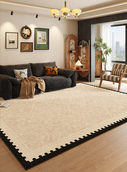 Modern Rugs for Dining Room, Mid Century Modern Rugs Next to Bed, Contemporary Rugs for Bedroom, Cream Modern Carpets for Living Room-ArtWorkCrafts.com