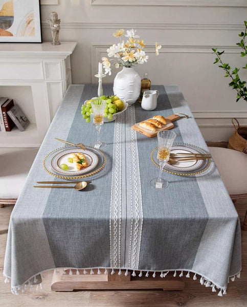 Large Rectangular Tablecloth for Oval Table, Country Farmhouse Tablecloth, Rustic Table Covers for Kitchen, Cotton and Linen Tablecloth for Dining Room Table-ArtWorkCrafts.com