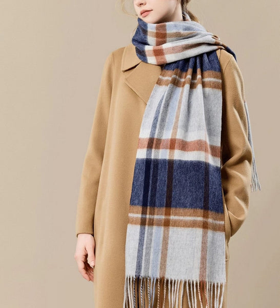 Soft Cashmere Scarf for Women, Checked Scarf Winter Wool Scarf, Elegant Wool Scarves, Warm Winter Scarf, Cold Weather Scarf, Holiday Scarf, Fashion Scarf, Christmas Gifts for Her-ArtWorkCrafts.com