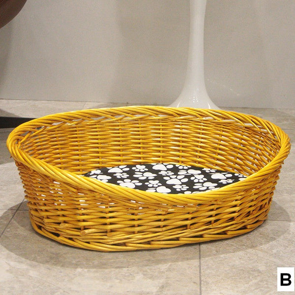 Natural Wicker Dog Bed with Washable Cushion for Indoor Cats and Dogs, Hand woven Rattan Cat Beds-ArtWorkCrafts.com