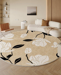 Modern Round Rugs under Coffee Table, Circular Rugs for Dining Table, Abstract Contemporary Rugs for Bedroom, Modern Cream Color Rugs for Living Room-ArtWorkCrafts.com