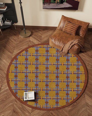 Modern Rugs under Coffee Table, Abstract Contemporary Round Rugs, Modern Rugs for Dining Room, Geometric Modern Rugs for Bedroom-ArtWorkCrafts.com