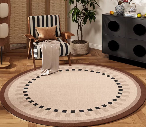 Mid Century Modern Rugs under Chairs, Bedroom Circular Modern Rugs, Geometric Round Rugs for Dining Room, Contemporary Modern Rugs-ArtWorkCrafts.com