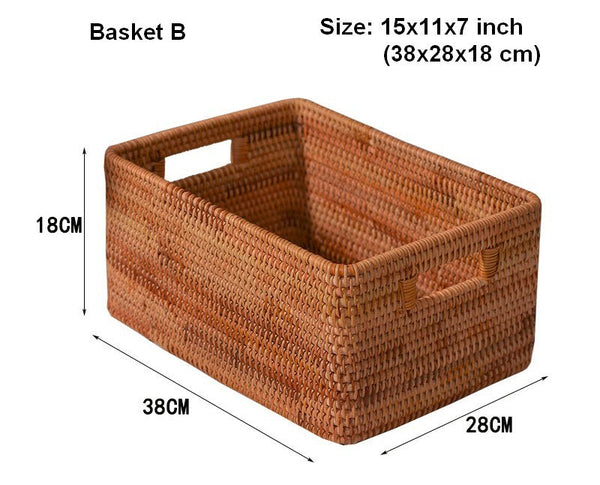 Woven Rattan Storage Baskets for Kitchen, Rectangular Storage Basket, Wicker Storage Basket for Clothes, Storage Baskets for Bathroom, Kitchen Storage Basket-ArtWorkCrafts.com