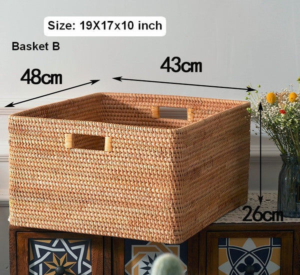 Large Laundry Storage Basket for Clothes, Oversized Rattan Storage Basket, Extra Large Rectangular Storage Basket, Large Storage Baskets for Bedroom-ArtWorkCrafts.com