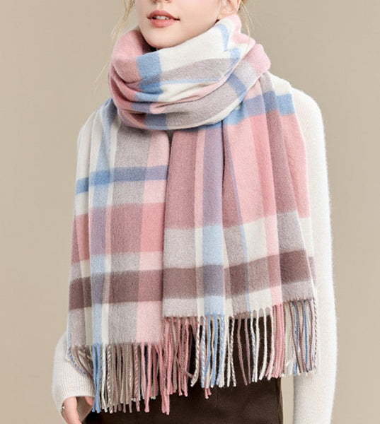 Warm Cape, Gifts for Her, Evening Wrap, Christmas Gift, Large Wool Scarf, Soft Wool Scarf for Women, Checkered Fashion Scarf, Winter Shawl, Elegant Shawl-ArtWorkCrafts.com