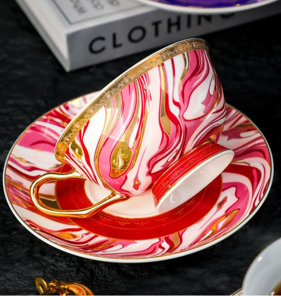 Ceramic Coffee Cup with Saucer, Beautiful British Tea Cup and Saucer, 6.8 oz Tea Cup and Saucer Set of of 2 Cups in Gift Box, 8 Ounce Porcelain Tea Cup Saucer Set-ArtWorkCrafts.com