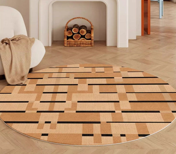 Mid Century Modern Rugs, Geometric Modern Rug Ideas for Living Room, Circular Modern Rugs for Bathroom, Modern Rugs for Bedroom, Round Rugs for Dining Room-ArtWorkCrafts.com
