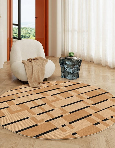 Mid Century Modern Rugs, Geometric Modern Rug Ideas for Living Room, Circular Modern Rugs for Bathroom, Modern Rugs for Bedroom, Round Rugs for Dining Room-ArtWorkCrafts.com