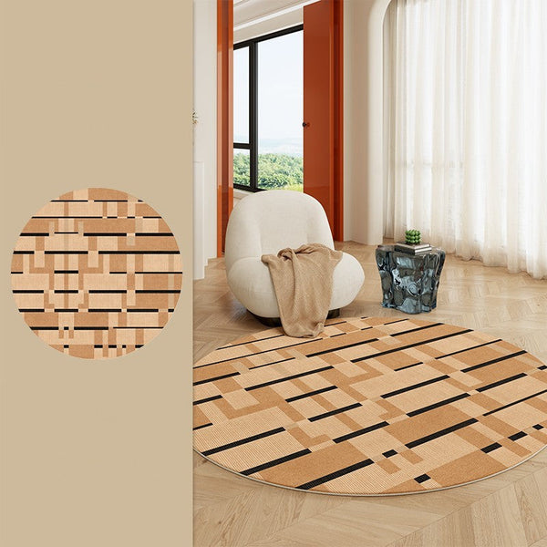 Mid Century Modern Rugs, Geometric Modern Rug Ideas for Living Room, Circular Modern Rugs for Bathroom, Modern Rugs for Bedroom, Round Rugs for Dining Room-ArtWorkCrafts.com