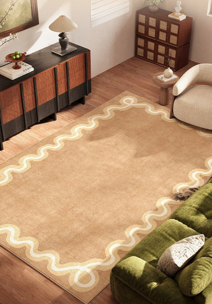 Dining Room Geometric Modern Rugs, Large Modern Rugs for Living Room, Bedroom Modern Rugs, Cream Color Contemporary Modern Rugs-ArtWorkCrafts.com