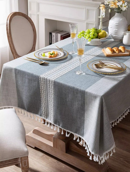 Large Rectangular Tablecloth for Oval Table, Country Farmhouse Tablecloth, Rustic Table Covers for Kitchen, Cotton and Linen Tablecloth for Dining Room Table-ArtWorkCrafts.com