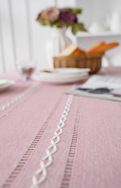 Kitchen Rectangular Table Covers, Rectangular Tablecloth for Oval Table, Modern Pink Table Cloths for Dining Room, Farmhouse Cotton and Linen Table Cloth-ArtWorkCrafts.com