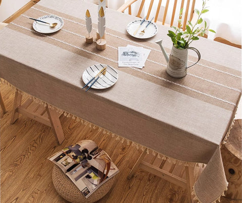 Rectangular Tablecloth for Oval Table, Kitchen Rectangular Table Covers, Modern Table Cloths for Dining Room, Farmhouse Cotton and Linen Tablecloths-ArtWorkCrafts.com