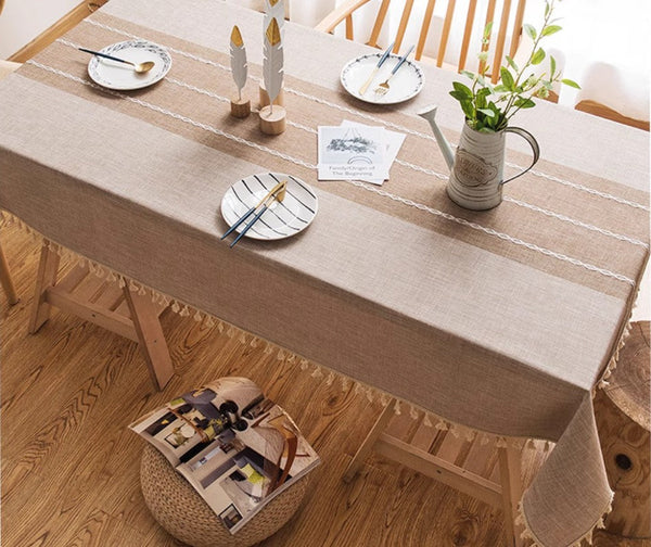 Farmhouse Cotton and Linen Tablecloths, Rectangular Tablecloth for Oval Table, Kitchen Rectangular Table Covers, Modern Table Cloths for Dining Room-ArtWorkCrafts.com