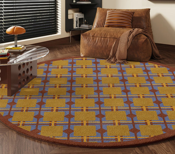 Modern Rugs under Coffee Table, Abstract Contemporary Round Rugs, Modern Rugs for Dining Room, Geometric Modern Rugs for Bedroom-ArtWorkCrafts.com