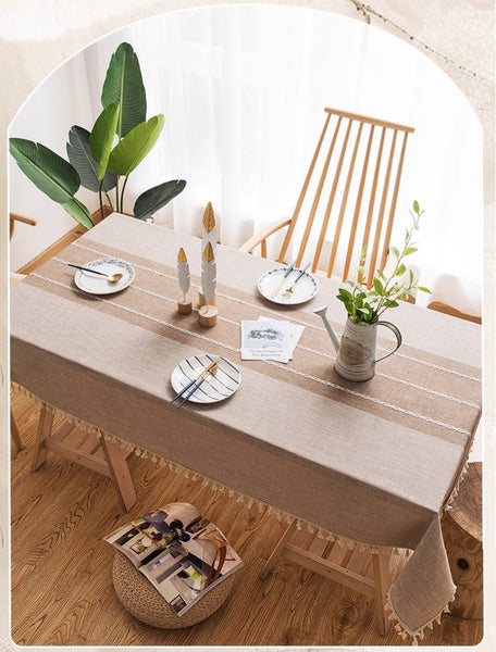 Rectangular Tablecloth for Oval Table, Kitchen Rectangular Table Covers, Modern Table Cloths for Dining Room, Farmhouse Cotton and Linen Tablecloths-ArtWorkCrafts.com