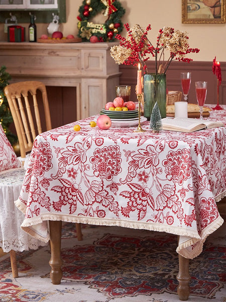 Flower Pattern Tablecloth for Holiday Decoration, Square Tablecloth for Round Table, Large Cotton Rectangle Tablecloth for Home Decoration, Farmhouse Table Cloth Dining Room Table-ArtWorkCrafts.com