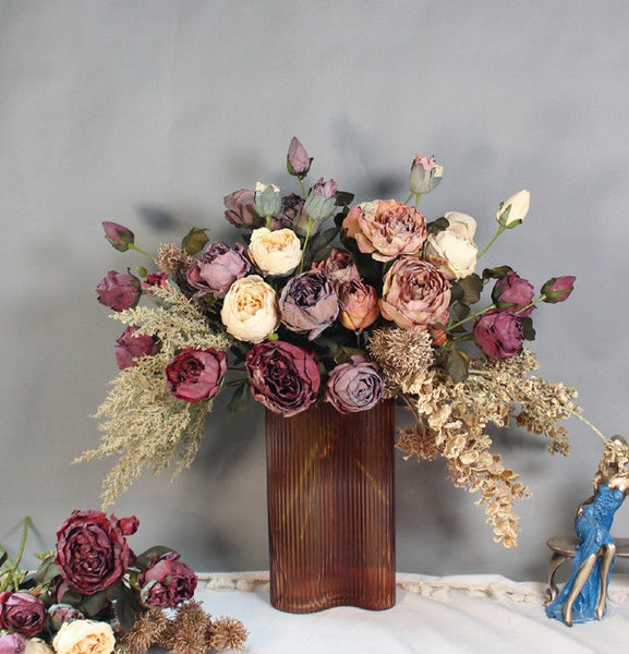 Beautiful Modern Artificial Floral Arrangement for Bedroom, Peony Flowers Arrangement Interior Design, Large Faux Silk Floral Bouquet Table Centerpiece-ArtWorkCrafts.com