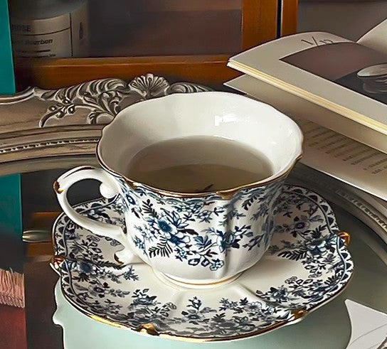 French Style China Porcelain Tea Cup Saucer Set, 7.8 oz Tea Cup and Saucers, Royal Ceramic Cups, Elegant Vintage Ceramic Coffee Cups for Traditional Afternoon Tea-ArtWorkCrafts.com