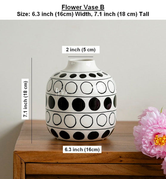 Ceramic Bud Vases, Black and White Polka Dot Flower Vase, Small Flower Vases on Table, Modern Porcelain Flower Vases, Handmade Water Holding Flower Vases-ArtWorkCrafts.com