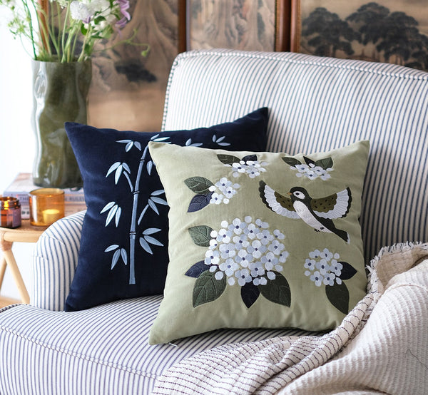 Living Room Decorative Pillows, Embroidered Swallow Birds Cushion, Large Decorative Pillows for Couch, Modern Throw Pillows for Bedroom, Decorative Pillow Arrangement Ideas for Couch-ArtWorkCrafts.com