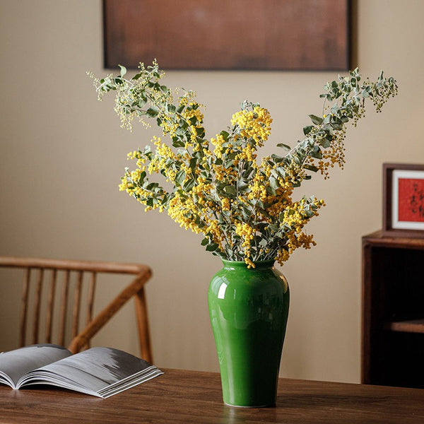 Handmade Water Holding Flower Vase, Centerpiece Ceramic Bud Vases, Green Porcelain Flower Vases, Vintage Flower Vases on Table-ArtWorkCrafts.com