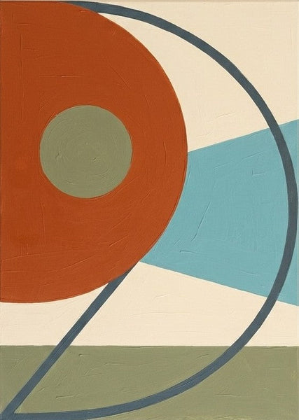 Original Modern Canvas Wall Art, Terracotta, Blue, Green Color, Geometric Abtract Art for Mid-Century Contemporary Living Room