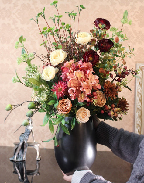 Creative Modern Artificial Floral Arrangement for Bedroom, Large Bunch of Flowers Arrangement Interior Design, Creative Faux Silk Floral Bouquet Table Centerpiece-ArtWorkCrafts.com