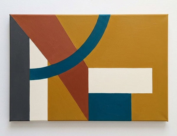 Blue, Yellow, Terracotta Colors, Geometric Pattern Modern Artwork, Original Abstract Wall Art Paintings, Oversized Modern Canvas Art