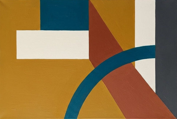 Original Abstract Wall Art Paintings, Oversized Modern Canvas Art, Yellow, Terracotta, Blue Colors, Geometric Pattern Modern Artwork