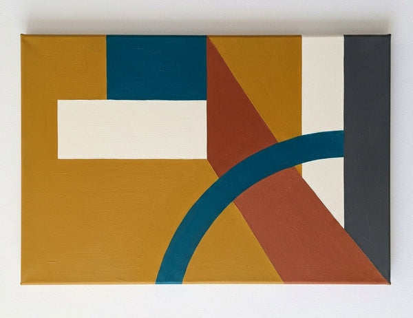 Original Abstract Wall Art Paintings, Oversized Modern Canvas Art, Yellow, Terracotta, Blue Colors, Geometric Pattern Modern Artwork