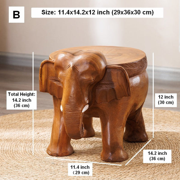 Dining Table Stool, Handmade Solid Wood low Stool, Elephant Wooden Stool, Elephant Sofa Stool, Creative Shoe-changing Stool-ArtWorkCrafts.com